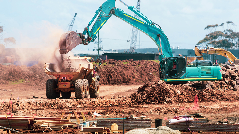 Construction Site with bulldozer and truck