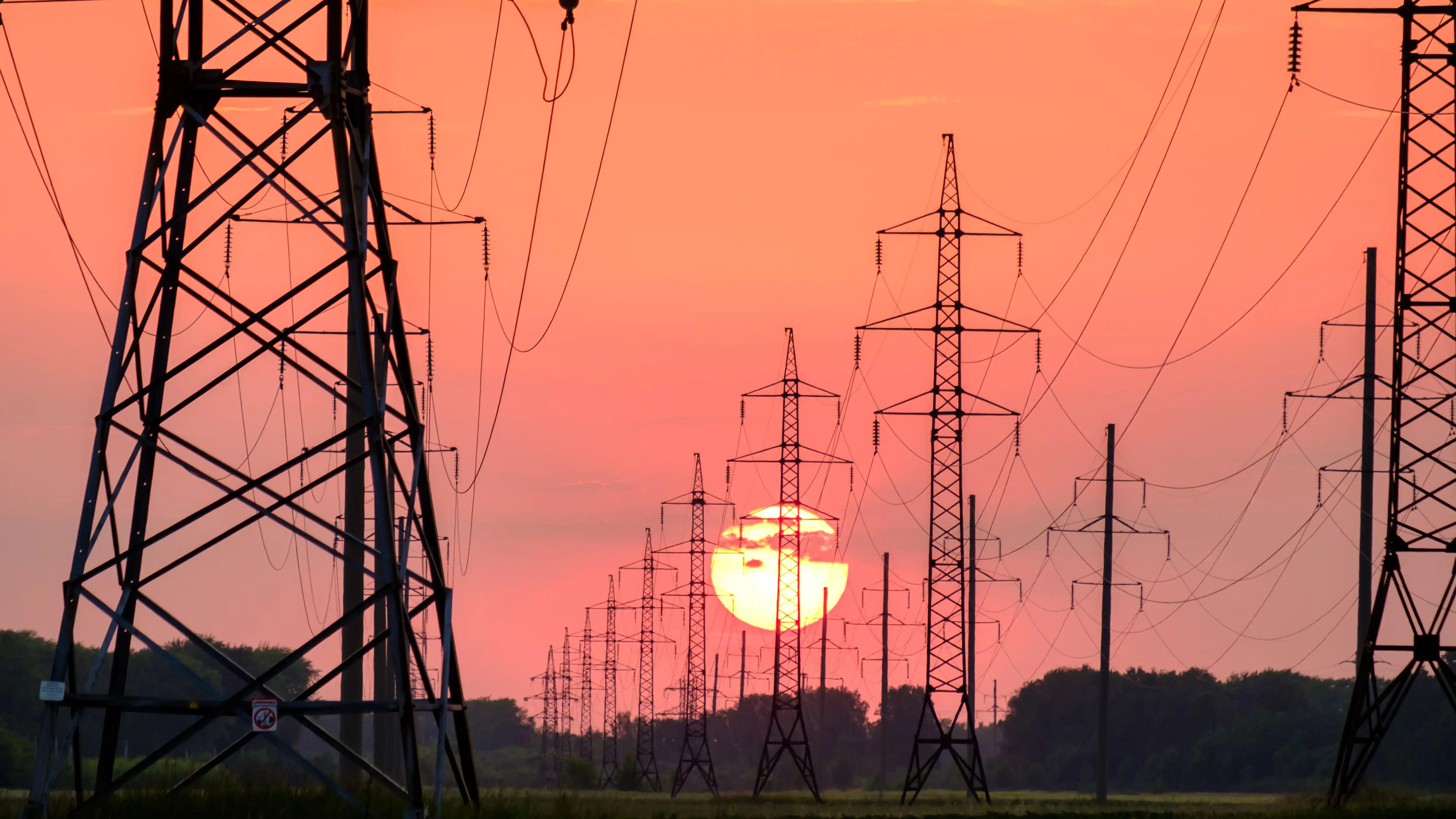 Power lines at sunset