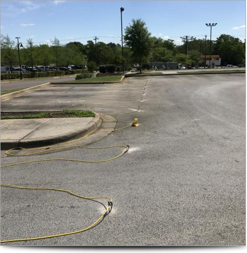 An example of a 2D ERI profile after drilling the asphalt and setting up the stainless steel electrode stakes and multi-electrode cable.