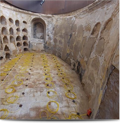 Cartagena Crypt Field Photo Electrode Grid on Tiled Floor