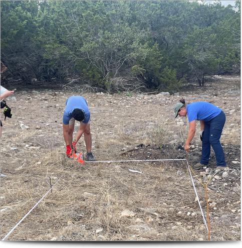 People mapping out a resistivity survey line