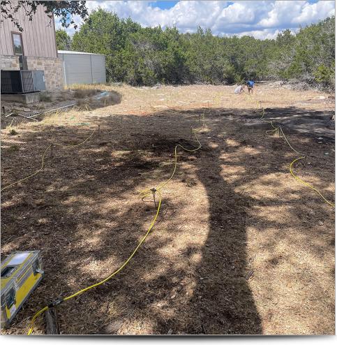 A view of a 3D resistivity survey line in a field